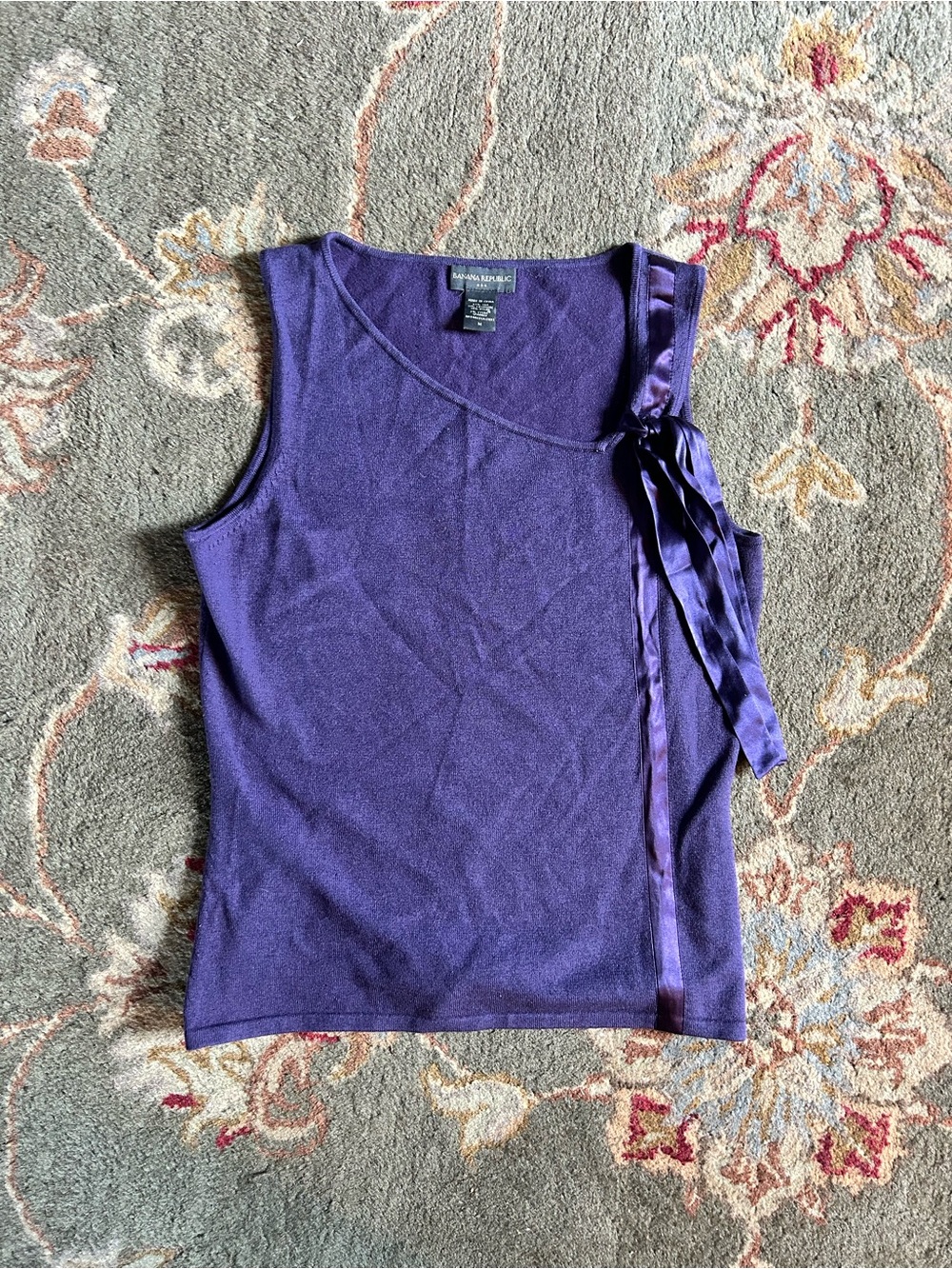 Banana Republic Purple Knit Tank with Satin Side Tie Accent size M